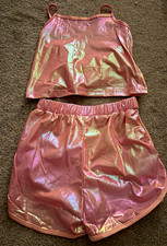 Girls 2-Piece Pink Metallic Cami Top & Shorts Set Elastic Waist