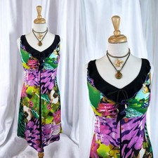 Colorful Flower Slip Dress Vintage 90s Fairycore Boho Artsy Summer Y2K Size S