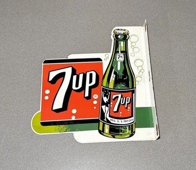 VINTAGE 18  7UP SODA DOUBLE SIDED FLANGED PORCELAIN SIGN CAR GAS OIL MOTORCYCLE