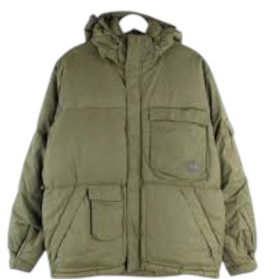 Men s Helly Hansen Olive Green Warm Down Filled Parka Missing Hood EUC