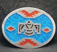 XA07124 VINTAGE 1980  NATIVE AMERICAN INDIAN BIRD  ARTWORK MENS BELT BUCKLE