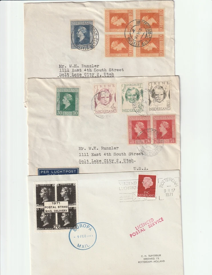 (3) Vintage Netherlands Air Mail/FDC/Postal Strike Cover Envelopes - Image 2 of 3