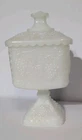 Vintage Milk Glass Pedestal Candy Dish With Lid, White Grape Pattern