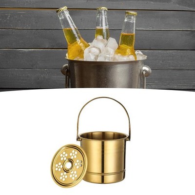 1L Gold Stainless Steel Ice Bucket Round With Lid Party Beverage Cooler