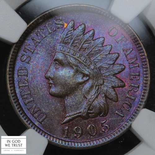 1905 Indian Head Cent 1C NGC MS 63 BN (GORGEOUS BLUE/PURPLE TONING!)
