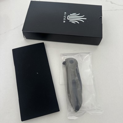 New Kizer Azo Infinity Black Flipper N690 Drop Point Micarta Discontinued 3579N1