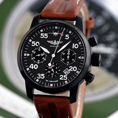 PILOT BERKUT Chronograph Poljot 31681 russische mechanische Uhr Saphirglas black