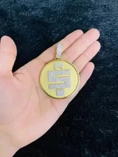 2Ct Round Cut Moissanite Money Medallion Pendant 14K Yellow Gold Plated