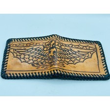 Vintage Hand Tooled Leather Wallet Eagle Bifold Western Cowboy Whipstitch Brown