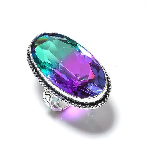 Bi-Color Tourmaline Gemstone 925 Sterling Silver Gift Jewelry Ring Size 4.5 z387