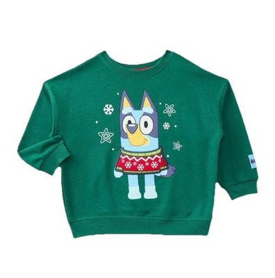Bluey Cartoon Boys Size 4T Green Christmas Crewneck Sweatshirt BBC Studio
