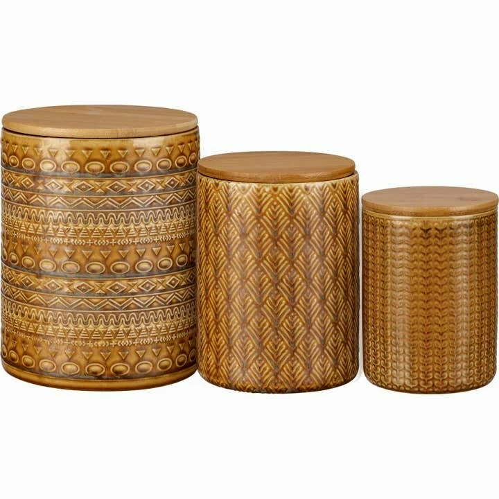 Saffron Canister Set with wood lids -3 piece