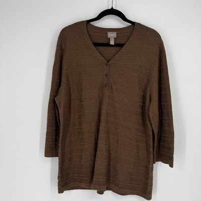Chicos top womens XL brown cashmere blend 3/4 sleeve fall office workwear casual