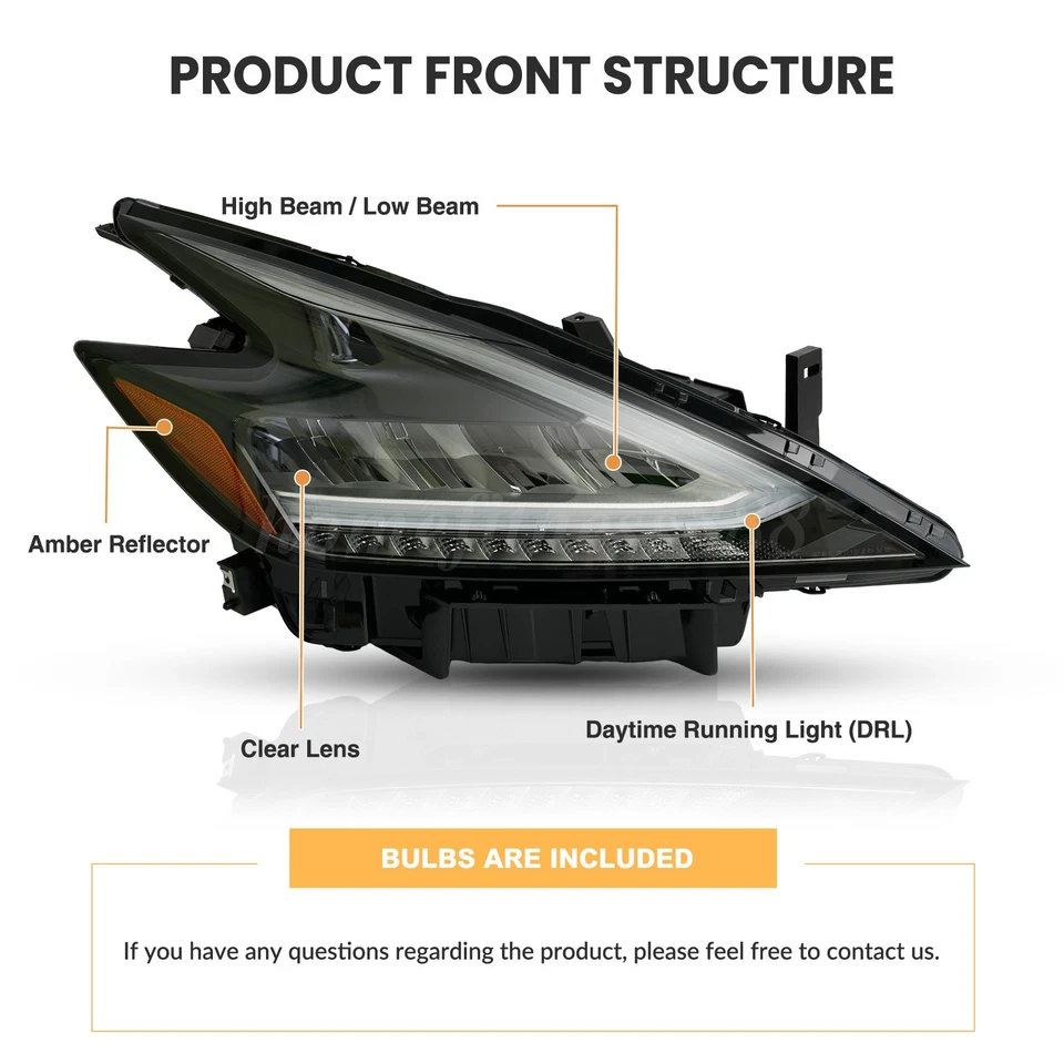 Headlight Fit For 2019-2021 Nissan Murano LED Black Headlamp Passenger RH Side Foto 2 de 4