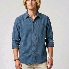 Vintage Lee Authentic Chambray Button Down Shirt Mens L cowboy Western Rodeo EUC