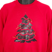 Vintage Christmas Tree Sweatshirt Mens Size Large Red Holiday Made In USA