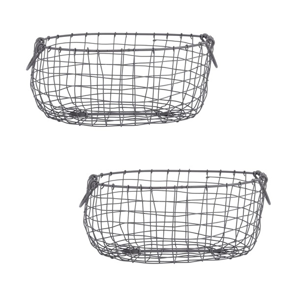 Degawo 2Er Set Draht Korb -GROSS- Oval L= 38,5 Cm Griffe Dekoration Garten KüChe-image