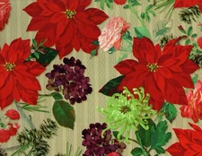 Vintage Poinsettia Christmas Gift Wrap, Holiday Wrapping Paper, Pink Roses