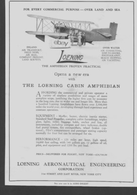 LOENING CABIN AMPHIBIAN 1928 AMPHIBIAN EVERY COMMERCIAL PURPOSE LAND & SEA AD