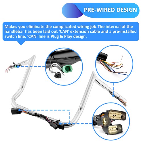 14" Pre-Wired Meat Hook Handlebar For Harley Electra Street Glide 08-13 - Bild 2 von 7