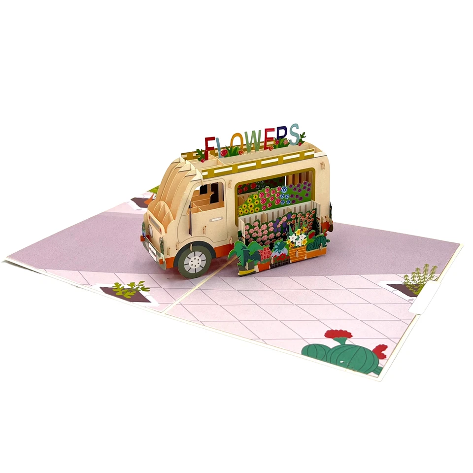 Pop Up Greeting Card Blooming Flower Van Adventure Flower Vehicle Card Floral ca - Image 4 of 4