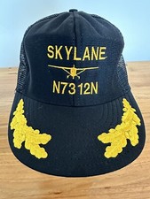 Skylane Airplane Trucker Hat Snap Back Oak Leaves N7312N Pilot Military USA Made