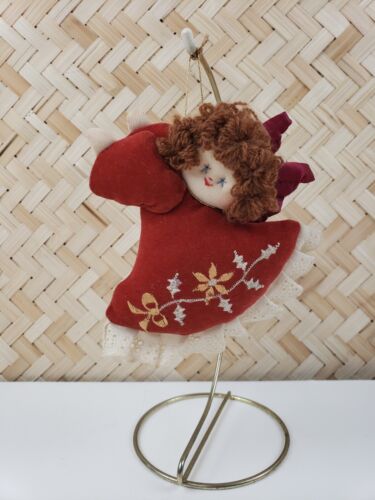 Vintage Christmas Angel Ornament Cloth Soft Lace Yarn Embroidered Folk - Picture 1 of 8