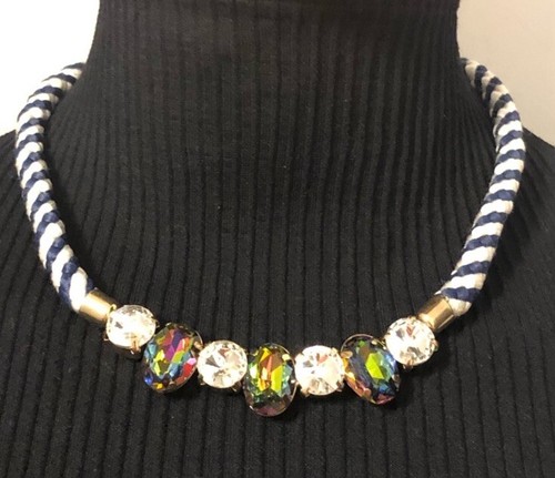 Collana oro strass trasparenti iridescenti corda bianca blu nautica vintage - Foto 3 di 10