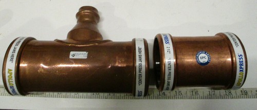 Lot of two 2-1/2" Apolloxpress Copper Fittings Reducing Tee and Coupling