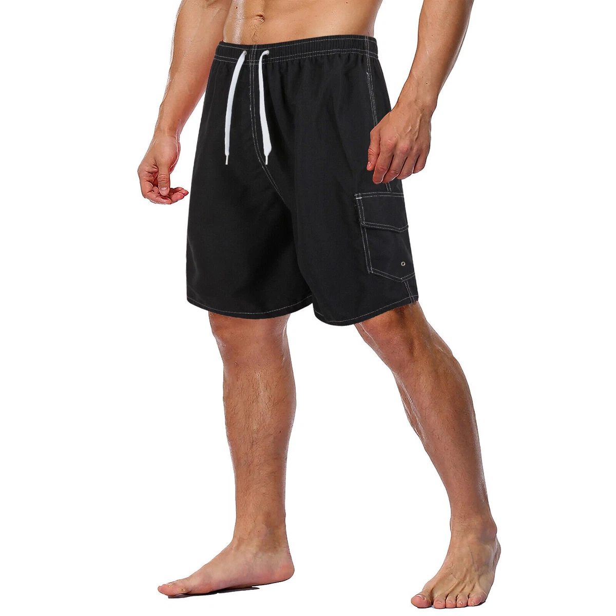 Men Swimming Shorts Solid Colors Swim Trunks Cargo Pocket