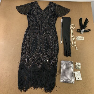 accessories for black and silver dress Women's Small Sequin Fringe Flapper & Accessory Set 9 Pieces edit: occasionwear1 Chris Loves Julia Turned Sequin dress jewelry Color:Blue Blush/Almond
