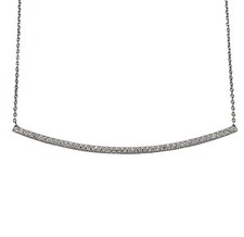 Vintage 14K White Gold Diamond Curved Bar Pendant Necklace Estate 14.5" Chain