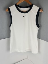 Nike Dri Fit Center Swoosh Women Tank Top Shirt White Black Made In USA Size Med