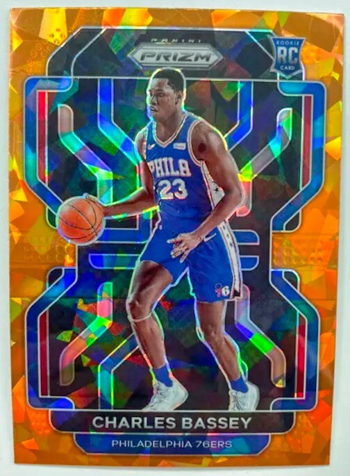Charles Bassey 2021-22 Panini Prizm #304 Orange Cracked Ice Philadelphia 76ers