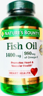 Nature's Bounty Fish Oil 1400mg Omega-3 980mg, 130, 260 or 390 Coated Softgels