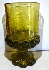 TIFFIN FRANCISCAN MADEIRA Green Olive ICED TEA GOBLET Footed Glass VTG 4 3/4"