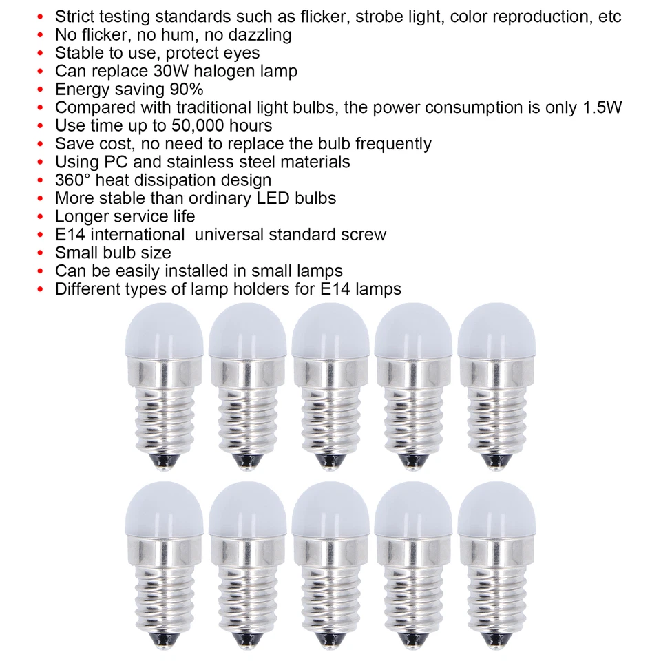 10x E14 Bulbs Warm White Light LED Bulb For Ceiling Wall Lamp 500lm 1.5W 24V AC - Image 3 of 4