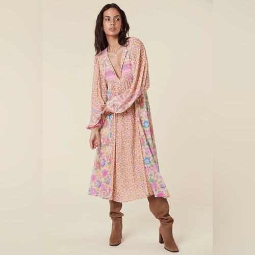 Spell and the Gypsy Collective XS Mossy Patchwork Boho Midi Dress