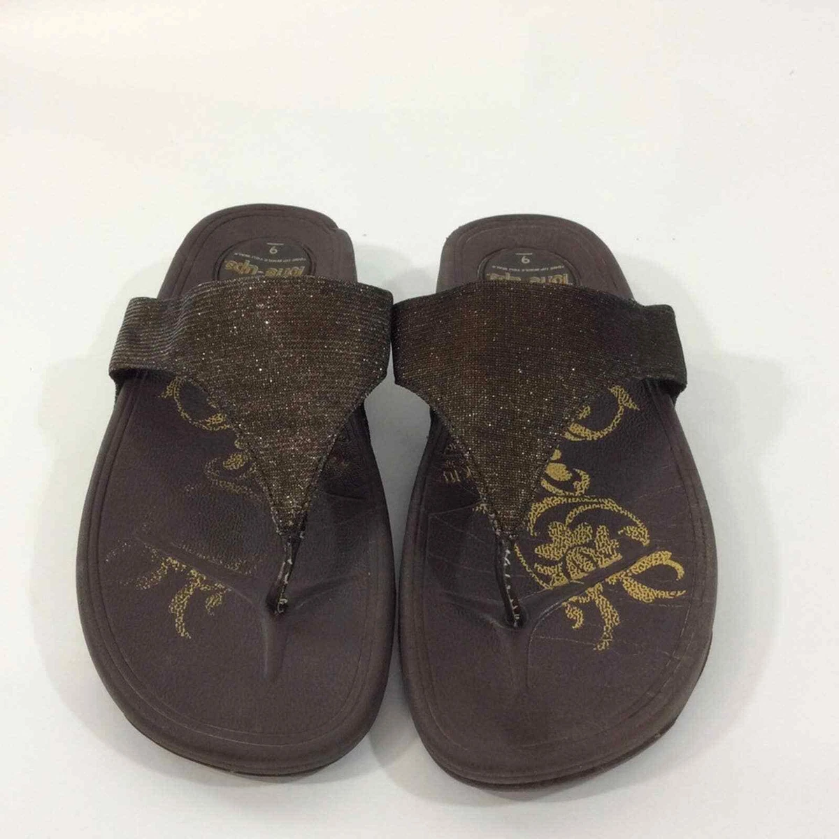Skechers Tone Ups Flip Flops 9 Brown Metallic