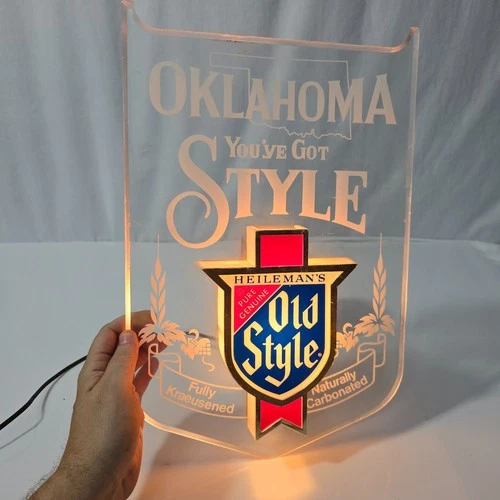 Vintage Heileman's Old Style Beer Light Sign 18" Oklahoma You've Got Style Bar