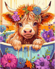 BEAYIOU Highland Cow Flower Paint by Numbers for Adults Beginners, Acrylic Simpl
