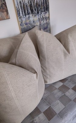 3 neue handgefertigte Kissenbezüge in Laura Ashley Natur Doppelstreifen Stoff 45 cm