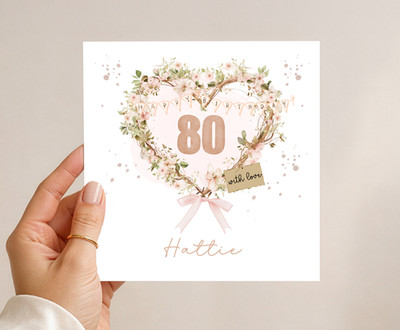 Personalisierte Karte 80. Geburtstag rosa Blumen rustikal Vintage - Mama Nan Freundin