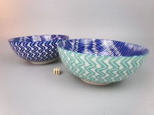 Waitrose Serving Bowls x 2. Blue & Green Zigzag. Ceramic. 8" 20cm / 1300ml