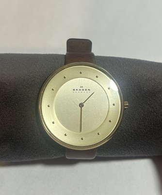 Skagen Denmark Gitte Stainless Steel Champagne Dial Ladies Watch Dead Battery