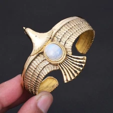 Rainbow Moonstone Gemstone Ethnic Adjustable Gold Plated Bangle Jewelry TC-003
