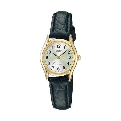 Casio LTP-1094Q-7B2 Women's Black/Gold Classic Analog Dress Leather Band Watch