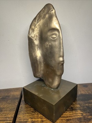 Leon Sorochinsky Bronze Sculpture Modernist Woman Fish Bust Abstract Signed
