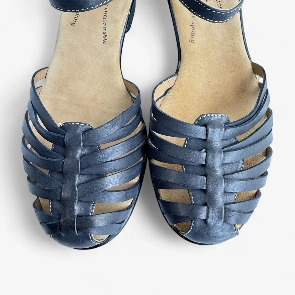 SoftSpots Tatianna Sandals Womens 8.5 Wide Navy Woven Leather Huarache Shoes - Image 3 of 4