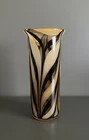 Vintage MCM Amber & Black Swirl Art Glass Vase 12" Murano Style Tortoise Shell